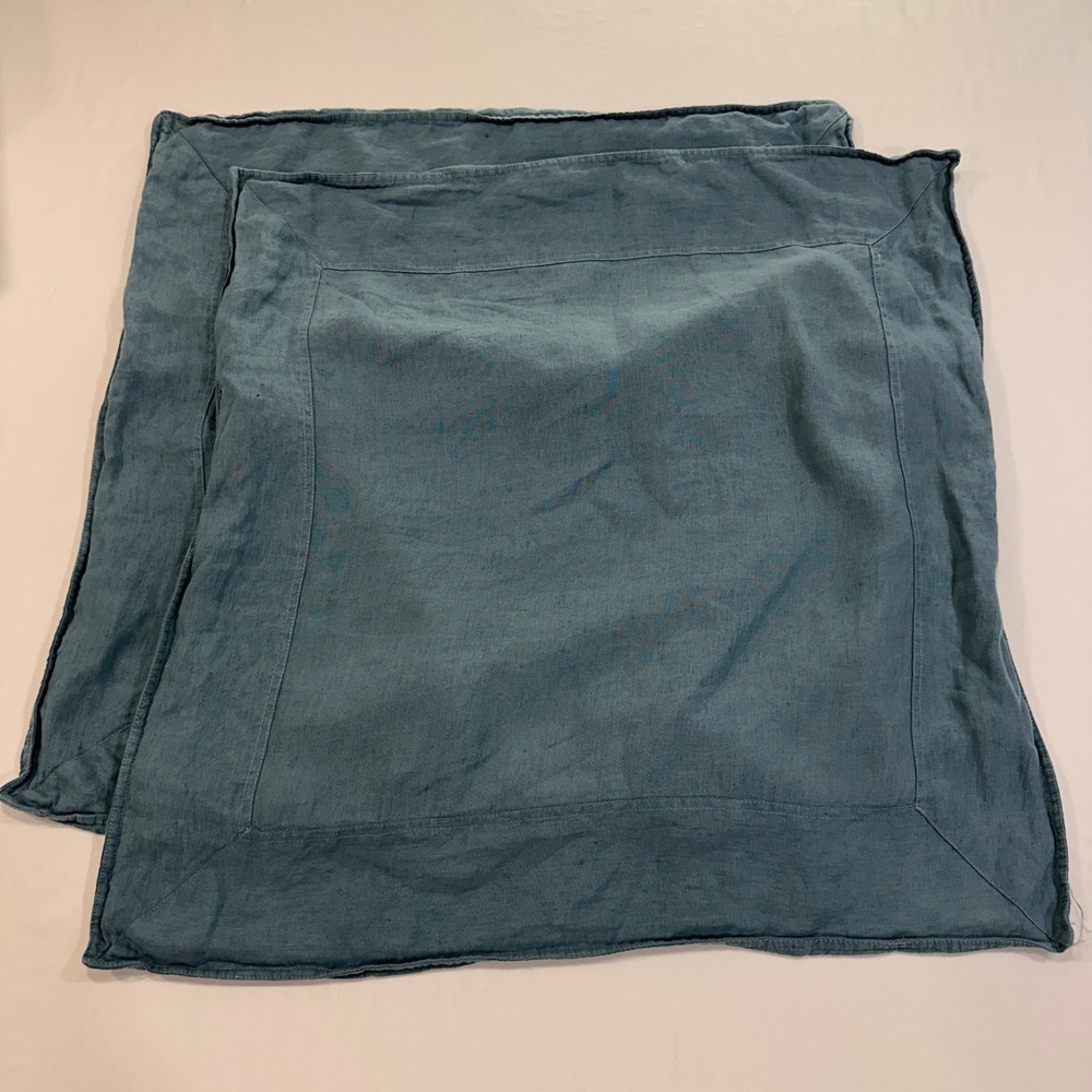 Serena & Lily 100% Linen Euro Sham Set 27x27 Teal Blue Portugal Coastal‎ Bedding